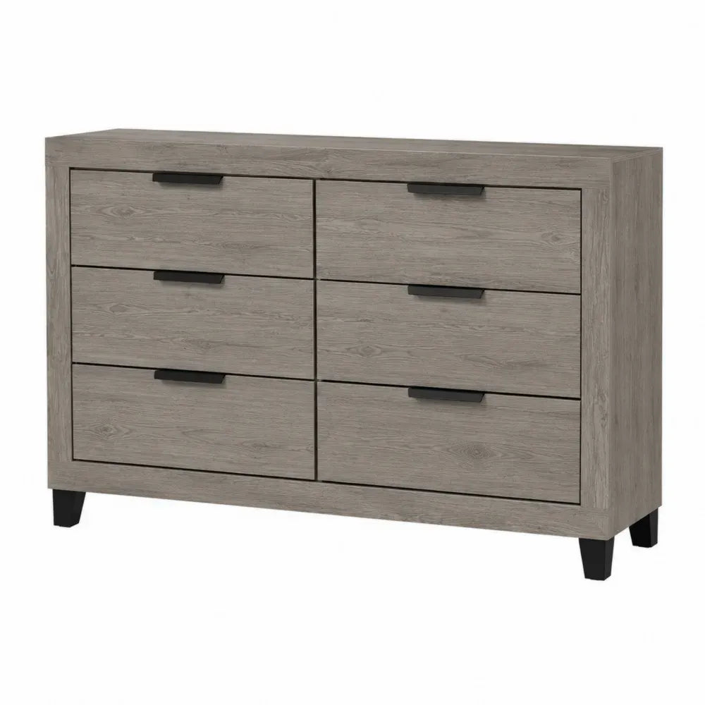 Kommode mit 6 Schubladen rechteckig aus melaminbeschichteter Spanplatte in Holzoptik Grau Schwarz 140 x 45 x 78 cm
