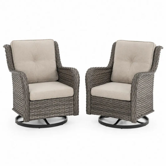 Gartensessel 2er Set drehbar aus Polyethylen-Rattan und Stahl Grau Beige Schwarz 72 x 78 x 90 cm mit Kissen