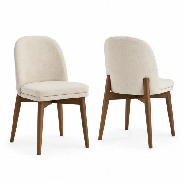 2er Set Esszimmerstühle ohne Armlehnen mit Polyesterbezug und Kautschukholzbeinen beige braun 49 x 58 x 84 cm