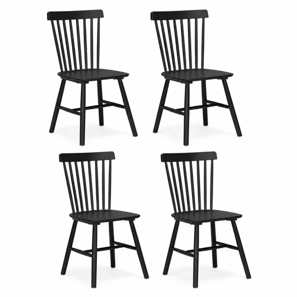 4er Set Esszimmerstühle Windsor aus lackiertem Kautschukholz-Massivholz schwarz je 43 x 49 x 88 cm