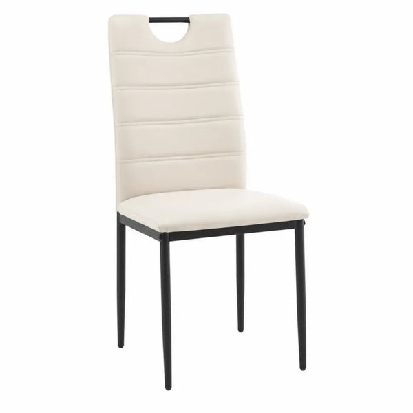 Esszimmerstuhl Polsterstuhl aus PU-Kunstleder mit Stahlbeinen und Grifföffnung Creme Schwarz 44 x 56 x 101 cm