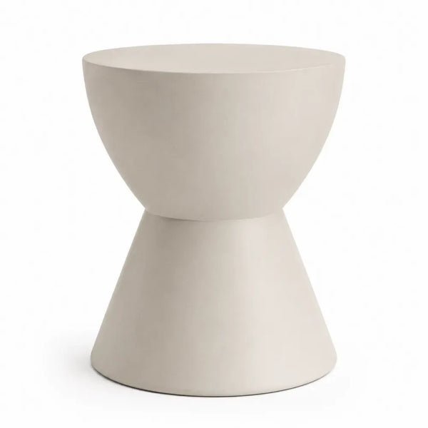 Beistelltisch Gartentisch rund sanduhrförmig MGO Zementverbund Beige 40 x 40 x 45 cm