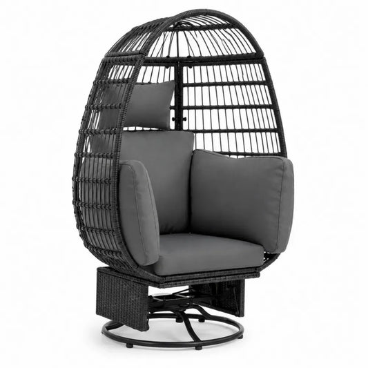 Garten Loungesessel Eiersessel aus Polyethylen-Rattan und Stahl eiförmig Schwarz Dunkelgrau 95 x 85 x 150 cm mit Kissen