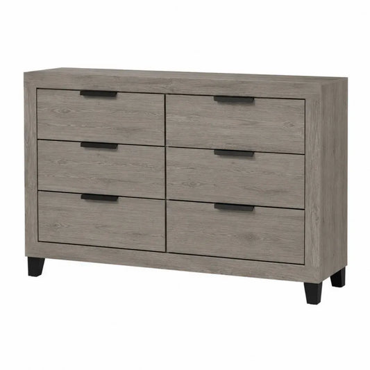Kommode mit 6 Schubladen rechteckig aus melaminbeschichteter Spanplatte in Holzoptik Grau Schwarz 140 x 45 x 78 cm