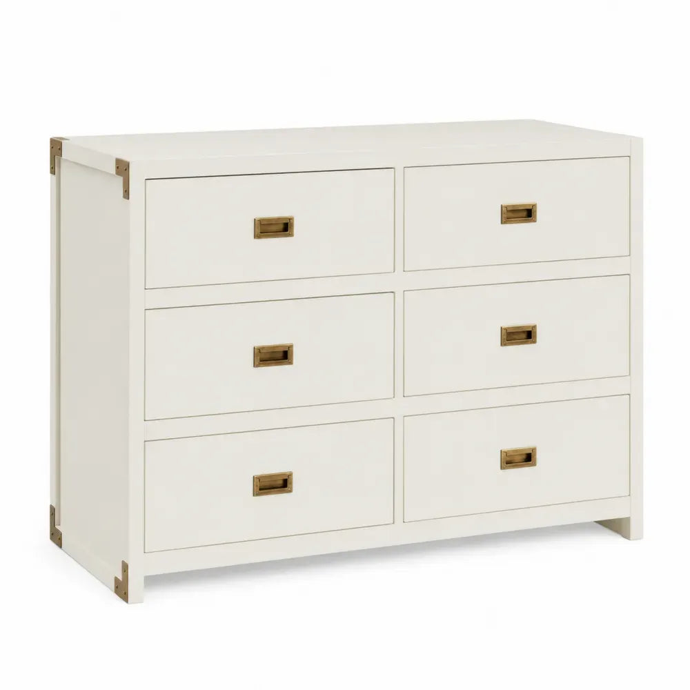 Kommode mit 6 Schubladen rechteckig aus lackierter MDF-Platte creme goldfarben 120 x 40 x 80 cm