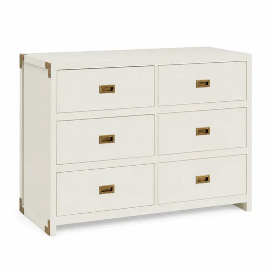 Kommode mit 6 Schubladen rechteckig aus lackierter MDF-Platte creme goldfarben 120 x 40 x 80 cm