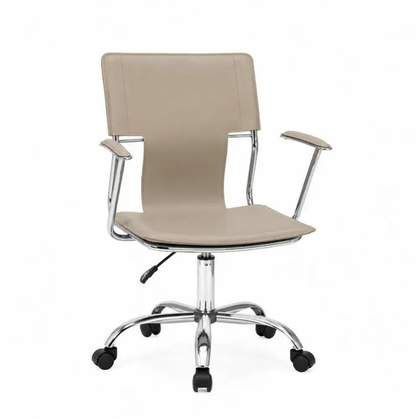 Bürostuhl Drehstuhl mit Armlehnen und Rollen höhenverstellbar PU-Kunstleder verchromter Stahl beige silberfarben 58 x 60 x 87 bis 99 cm